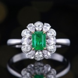 14k Gold 0.50 Ctw Vivid Green Natural Emerald & Diamond Ring