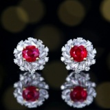 14k Gold 1.10 Ctw Natural Ruby & Diamond Earrings