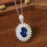 14k Gold 1.40 Ctw Natural Sapphire & Diamond Pendant