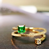 14k Gold 0.37 Ctw Vivid Green Natural Emerald & Diamond Ring
