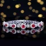 14k Gold 2.37 Ctw Natural Ruby & Diamond Bracelet