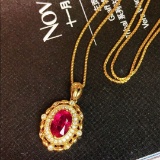 14k Gold 1.13 Ctw Natural Ruby & Diamond Pendant