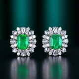 14k Gold 1.79 Ctw Vivid Green Natural Emerald & Diamond Earrings