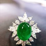 14k Gold 3.15 Ctw Vivid Green Natural Emerald & Diamond Ring