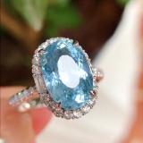 14k Gold 4.13 Ctw Natural Aquamarine & Diamond Ring