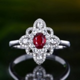 14k Gold 0.49 Ctw Vivid Red Natural Ruby & Diamond Ring