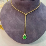 14k Gold 0.93 Ct Vivid Green Natural Emerald & Diamond Necklace