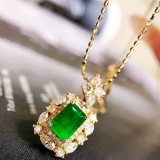 14k Gold 1.32 Ctw Vivid Green Natural Emerald & Diamond Pendant