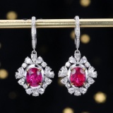 14k Gold 2.43 Ctw Natural Padparadscha Sapphire & Diamond Earrings