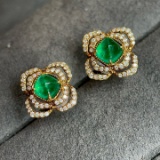 14k Gold 1.78 Ctw Vivid Green Natural Emerald & Diamond Earrings