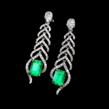 14k Gold 1.82 Ctw Vivid Green Natural Emerald & Diamond Earrings