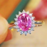 14k Gold 1.51 Ctw Natural Padparadscha Sapphire & Diamond Ring