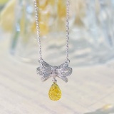 14k Gold 0.32 Ctw Natural Yellow Diamond & Diamond Necklace