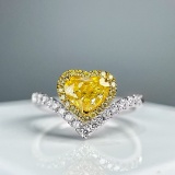14k Gold 1.47 Ctw Natural Yellow Diamond & Diamond Ring