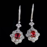 14k Gold 2.51 Ctw Vivid Red Natural Ruby & Diamond Earrings