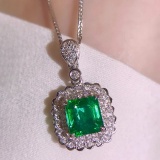 14k Gold 1.38 Ctw Vivid Green Natural Emerald & Diamond Pendant