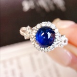 14k Gold 2.10 Ctw Vivid Blue Natural Sapphire & Diamond Ring