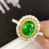 14k Gold 1.03 Ctw Vivid Green Natural Emerald & Diamond Ring
