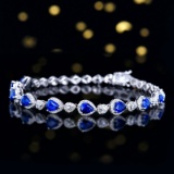 14k Gold 5.11 Ctw Vivid Blue Natural Sapphire & Diamond Bracelet
