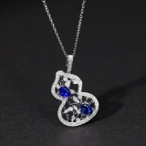 14k Gold 0.44 Ct Vivid Blue Natural Sapphire & Diamond Pendant
