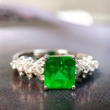 14k Gold 1.61 Ctw Vivid Green Natural Emerald & Diamond Ring