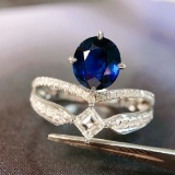14k Gold 1.77 Ctw Vivid Blue Natural Sapphire & Diamond Ring