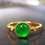 14k Gold 1.06 Ctw Vivid Green Natural Emerald & Diamond Ring