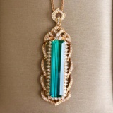 14k Gold 7.74 Ct Natural Tourmaline & Diamond Pendant
