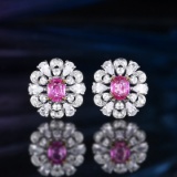 14k Gold 0.85 Ctw Natural Padparadscha Sapphire & Diamond Earrings