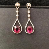 14k Gold 5.2 Ctw Natural Tourmaline & Diamond Earrings
