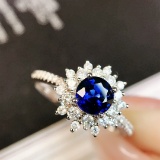 14k Gold 1.10 Ctw Vivid Blue Natural Sapphire & Diamond Ring