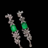 14k Gold 1.55 Ctw Vivid Green Natural Emerald & Diamond Earrings