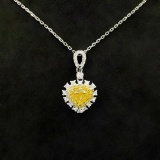14k Gold 0.74 Ctw Natural Yellow Diamond & Diamond Necklace