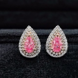 14k Gold 1.12 Ctw Natural Pink Diamond & Diamond Earrings