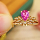 14k Gold 1.09 Ctw Natural Padparadscha Sapphire & Diamond Ring