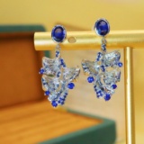 14k Gold 1.12 Ctw Vivid Blue Natural Sapphire & Sapphire Earrings