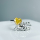 14k Gold 0.63 Ctw Natural Yellow Diamond & Diamond Ring