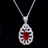 14k Gold 1.55 Ctw Natural Ruby & Diamond Pendant