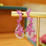 14k Gold 3.70 Ctw Natural Sapphire & Diamond Earrings