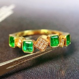 14k Gold 0.58 Ctw Vivid Green Natural Emerald & Diamond Ring