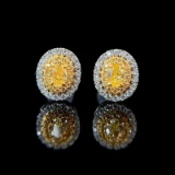 14k Gold 0.76 Ctw Natural Yellow Diamond & Diamond Earrings