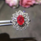 14k Gold 1.69 Ctw Vivid Red Natural Ruby & Diamond Ring