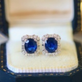 14k Gold 1.49 Ctw Natural Sapphire & Diamond Earrings