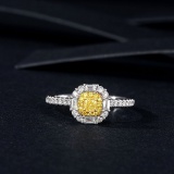 14k Gold 0.69 Ctw Natural Yellow Diamond & Diamond Ring