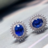 14k Gold 1.92 Ct Vivid Blue Natural Sapphire & Diamond Earrings