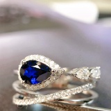 14k Gold 1.11 Ctw Vivid Blue Natural Sapphire & Diamond Ring