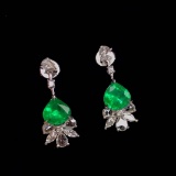 14k Gold 1.74 Ctw Vivid Green Natural Emerald & Diamond Earrings