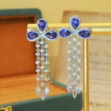 14k Gold 3.36 Ctw Natural Sapphire & Diamond Earrings