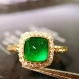 14k Gold 1.52 Ctw Vivid Green Natural Emerald & Diamond Ring