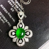14k Gold 2.82 Ctw Vivid Green Natural Emerald & Diamond Pendant